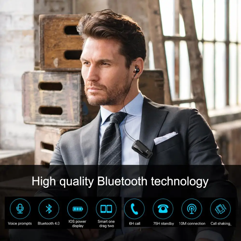 Newest Fineblue F990 Portable Business Wireless Bluetooth Headset Telescopic Type Collar Clip HD Sound Quality Earphone with Mic