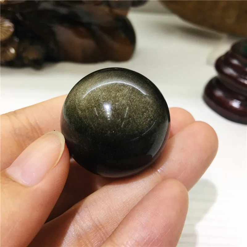 Natural golden Obsidian ball quartz crystal  gemstone  reiki healing carved Jin Yao stone for decoration 1pcs 30mm 3