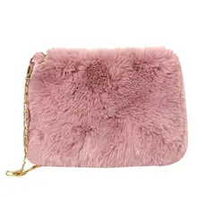 

winter soft and fluffy faux fur bag ladies warm plush shoulder bag pink female bag simple small square bag chain messenger bag