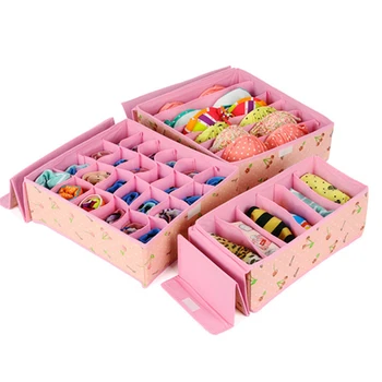 

3 Pc Non-woven Fabric Socks Underwear Bra Organizer Storage Box 3 Sizes Film Waterproof Cherry Print Drawer Closet Organizers