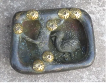 

Metal Crafts Collection Chinese Handwork Old Bronze Pine Tree Crane Statue Pen Brush Washer old