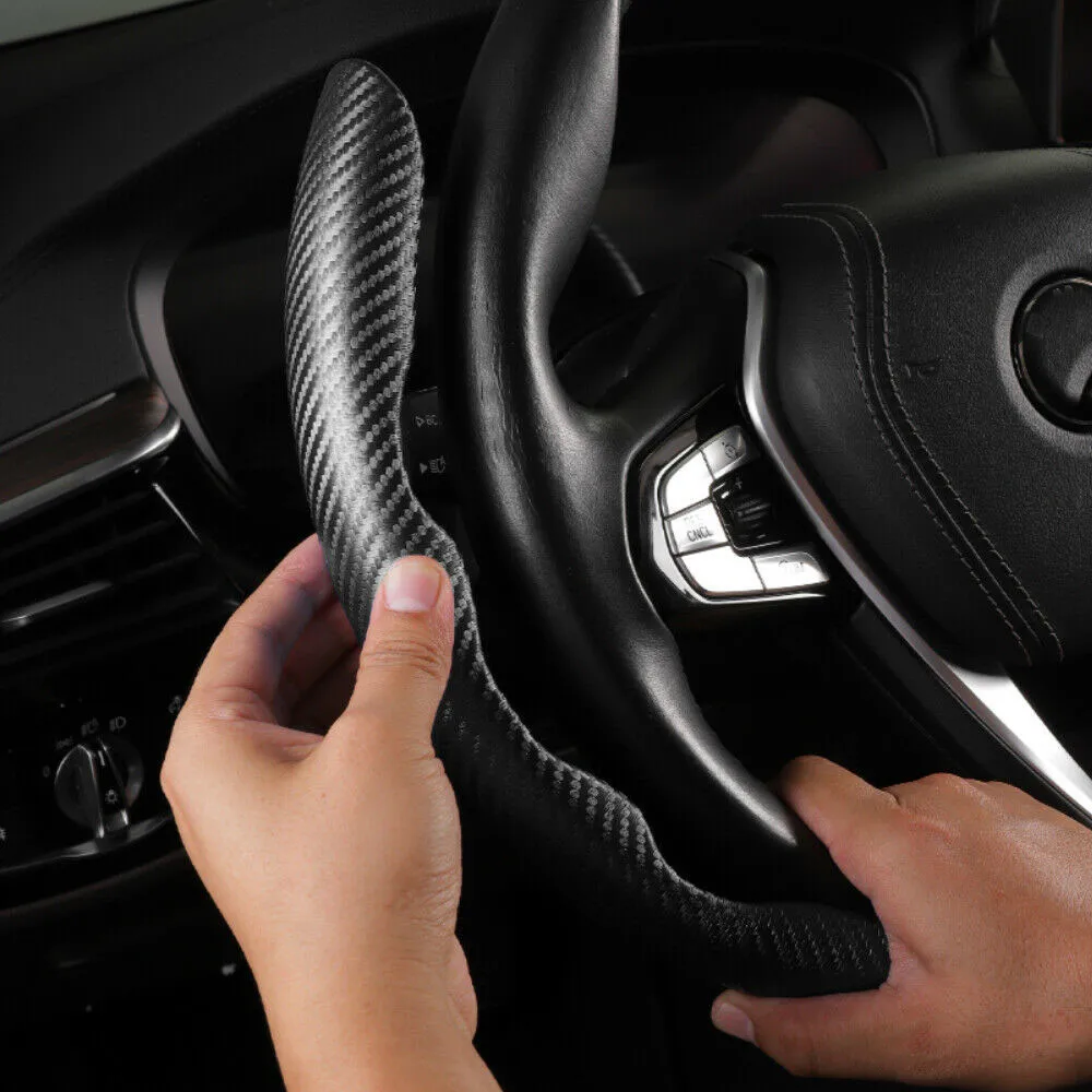 1Pair Car Steering Wheel Cover Universal  Non-Slip Booster Accessory Three Dimensional  Carbon Fiber Decoration Look
