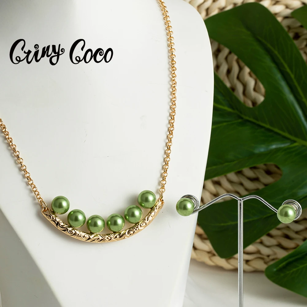 Cring Coco Hawaiian Pearl Smile Jewelry Sets Gold Filled Polynesian Pacific Colorful Pearls Stud Earrings Necklaces for Women