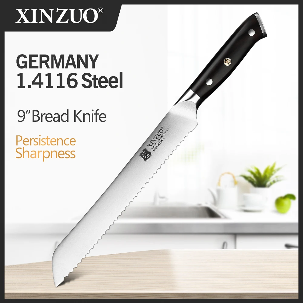 XINZUO 8 ''зубчатые кухонные ножи с деревянной ручкой Германия 1 4116 лезвие из нержавеющей стали шеф повара нож