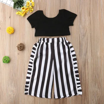 

Toddler Kids Baby Girls Summer Clothes Short Sleeve Solid Pullover Backless Tops Striped Ruffle Pants 2pc Cotton Outfits