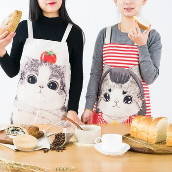

Korean fashion cartoon apron coverall home cute kitchen couple overalls cooking oil-proof waistline anti-dressing