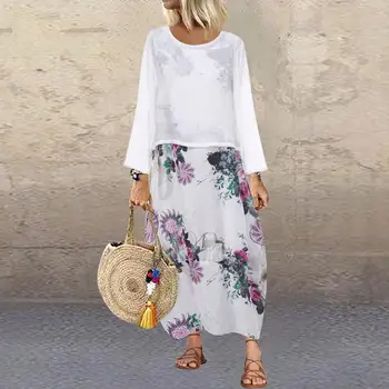 

ZANZEA Floral Print Dress Vintage Bohemian 2020 Spring Party Sundress Women Casual Long Sleeve Vestidos Female Two Pieces Falda