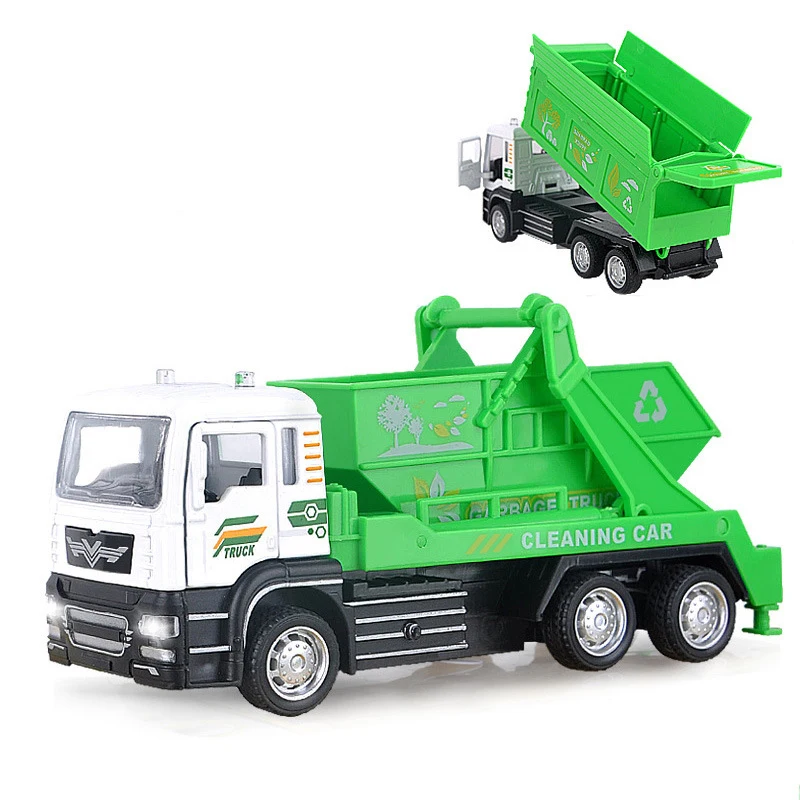 

1:52 Alloy Garbage Truck Kid Toy Model Sanitation Diecast Pull Back Clean Trash Transport Vehicle Collection Gifts for Boy S1006