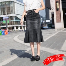 Женские джинсовые юбки больших размеров на пуговицах 4XL 6XL 7XL, женские юбки выше размера d, сексуальные женские облегающие длинные джинсовые юбки до колена