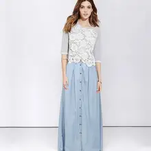 Весенняя джинсовая юбка женская однобортная джинсовые длинные юбки Harajuku летний Стиль Высокая талия длинная юбка плюс размер AH707