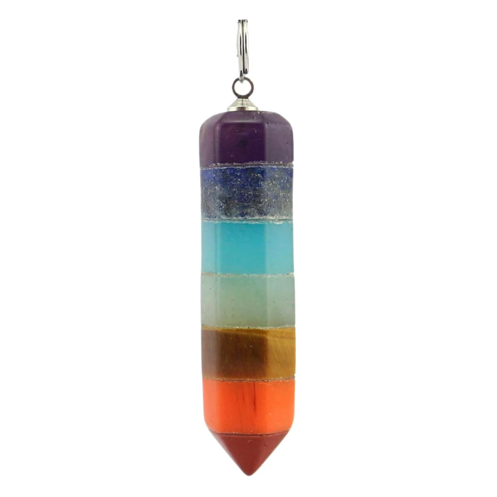 Rainbow 7 Chakra Natural Gemstone Crystal Wand Dowsing Divination Pendulum