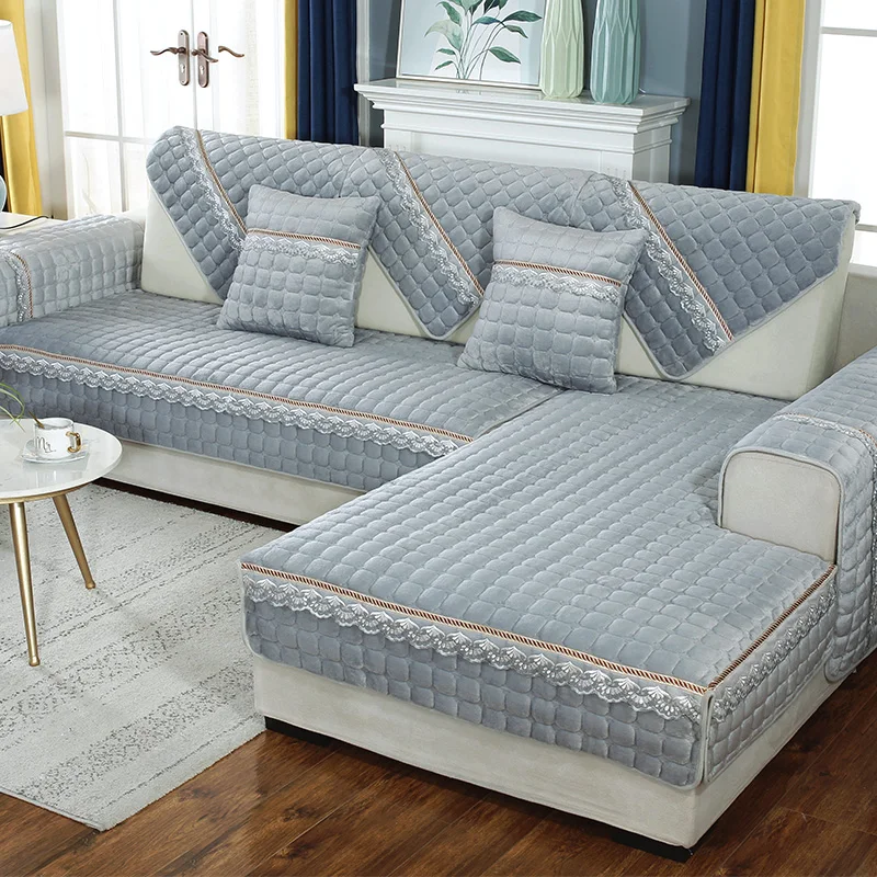 Чехол для дивана и диванных подушек в форме L сплошной кружевной плюшевый угловой