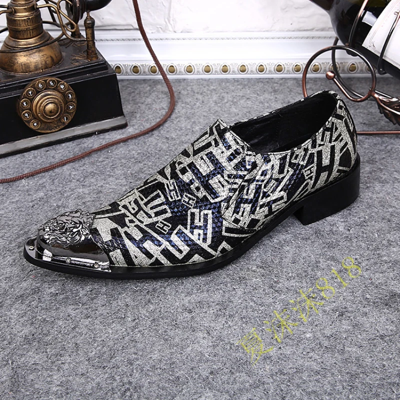 

Christia Bella British Handmade Men Formal Genuine Leather Shoes Fashion Alphabet Pattern Men Business Party Prom Leather Shoes