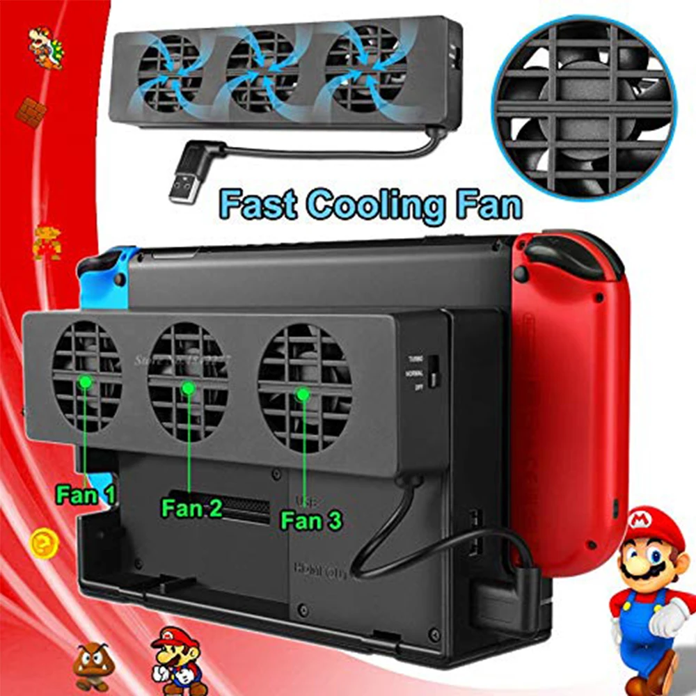 Cooling Fan for Nintendo Switch NS Original Stand Game Console Dock Cooler with 3-Fan USB Cooling Fan for Nintend NS NX — view 2