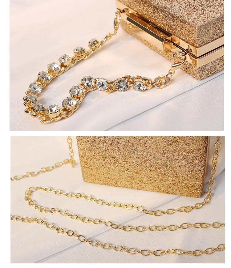 Luxy Moon Gold Kleine glitzernde Clutch mit Griff – Detailansicht