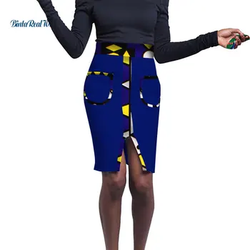 

2019 New African Print Patchwork Skirts for Women Bazin Riche Dashiki Women Pocket Pencil Skirts Africa Design Clothing WY2080