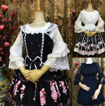 

retro sweet gothic lolita shirt slash neck puff sleeve lace palace embroidery printing victorian lolita top loli cos kawaii girl
