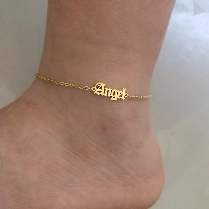 Gold Chain Angel Ankle Bracelet Old English Letter Charm Anklets for Women Summer Beach Jewelry Babygirl Anklets Best Friend Gif Gold Chain Angel Ankle Bracelet Old English Letter Charm Anklets for Women Summer Beach Jewelry Babygirl Anklets Best Friend Gif