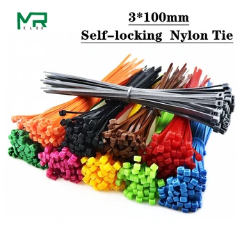 

100pcs 3*100 mm width 2.5mm Self-Locking Plastic Nylon Cable Ties Cable Zip Tie Loop Ties For Wires Tidy band ribbon Colorful