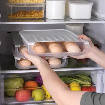 

3-row Crisper Plastic Egg Container Case Kitchen Refrigerator Clear Stacked Auto Scrolling Egg Holder Fresh Storage Box Rack