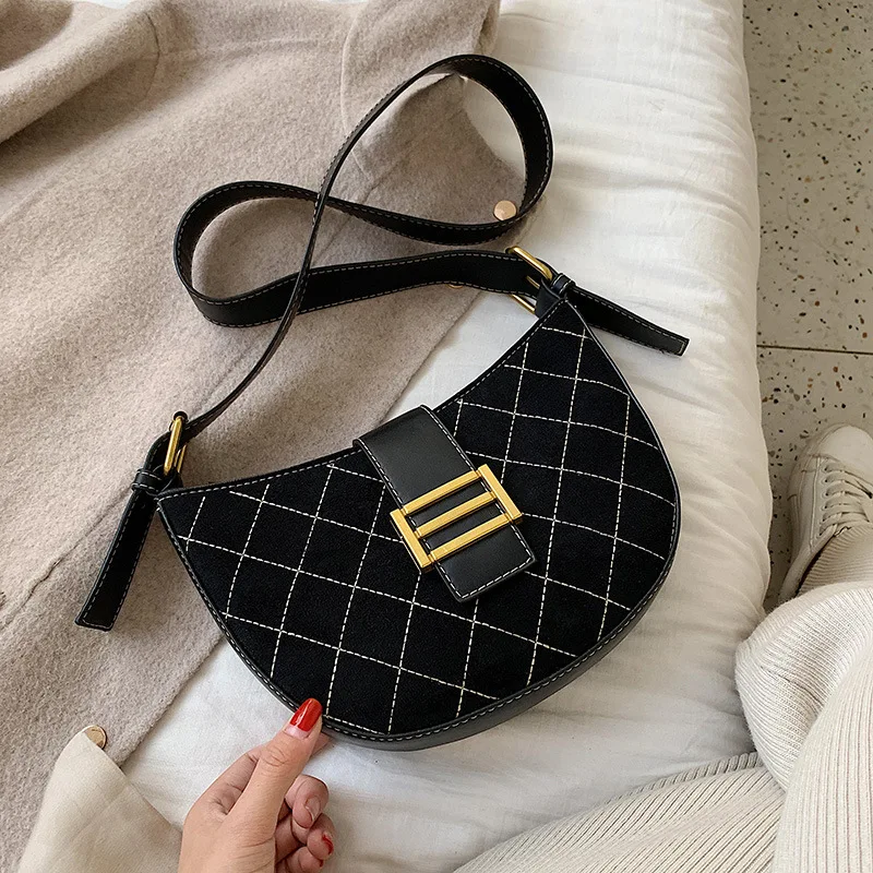 

Retro Bag WOMEN'S Bag New Style 2019 Hong Wave-Style Dull Polish Rhombus Textured Versatile Shoulder Saddle Bag