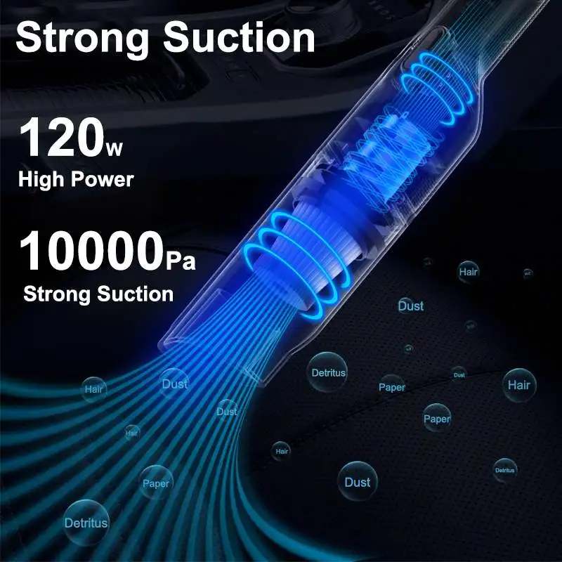 120W 10000pa Strong Suction Wireless Car Vacuum Cleaner Portable with Handheld Vacuum Cleaner Car Household Dual-use Mini Cleane