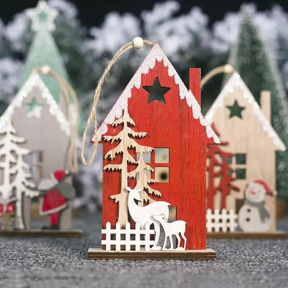 

New year Christmas wooden ornaments house shape articles christmas tree hanging decoration adornos navidad alta calidad 30S20