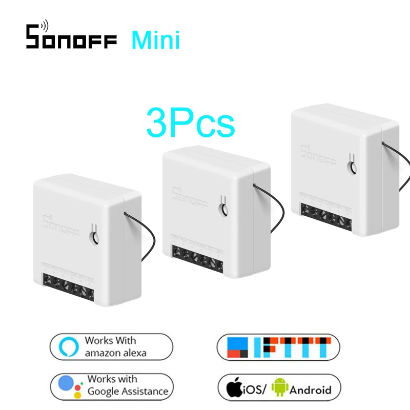 

3PCS Sonoff MINI DIY Smart Switch 10A 2 way 1gang Remote Control Wifi Light Switch Support An External Switch Alexa Compatible