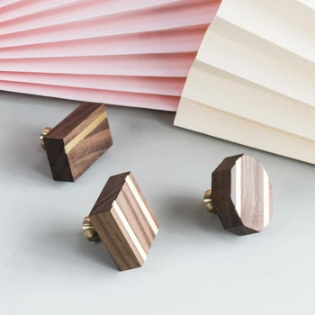 

Nordic Art Retro Black Walnut Cabinet Door Polygon Handle Single Hole Minimalist Home Brass Wardrobe Drawer Square Small Handle