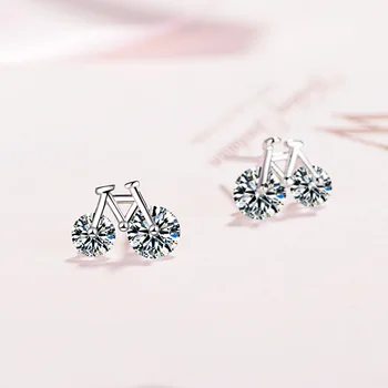 

925 Sterling Silver Zircon Bike Stud Earrings for Women Jewelry Accessories pendientes eh709