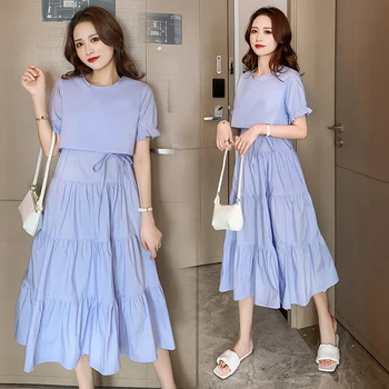 

5910# Summer Korean Fashion Maternity Nursing Long Dress Elegant Sweet Breastfeeding Clohtes Lacation Pregnancy Feeding Dress
