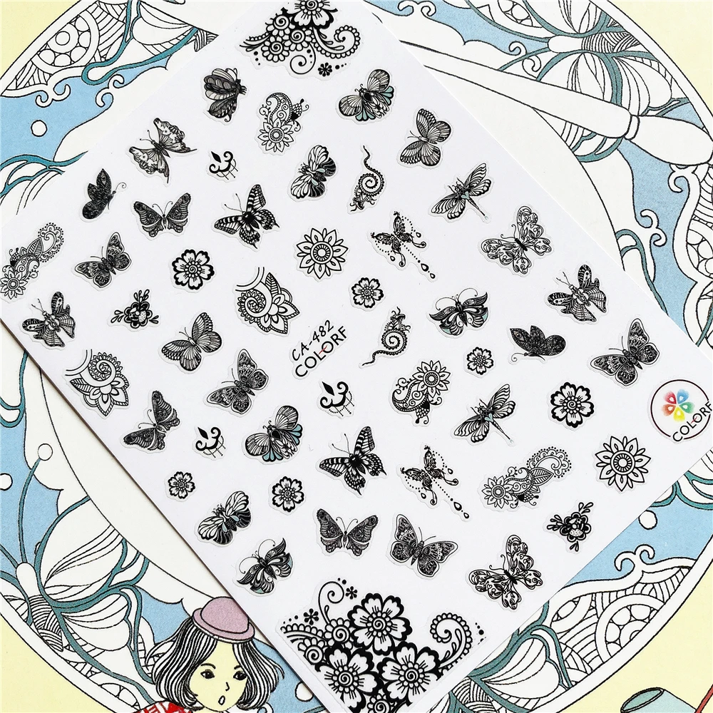 

CA-482 CA-485 Sketch flower and butterfly decoration 3D Back glue Nail Art Stickers Decals Sliders Nail ornament decoration