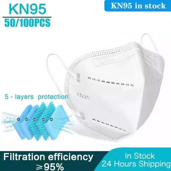 

50/100Pcs Reuseable KN95 Mascarillas Ffp2 Face Mask Filtering Facial Masks 5 Layers Filter Protective Breathable 95% Mouth Masks
