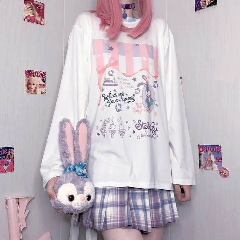 

Long-sleeved female T-shirt autumn new Japanese ins college style cute cartoon printing loose student soft girl clothes t-shirts
