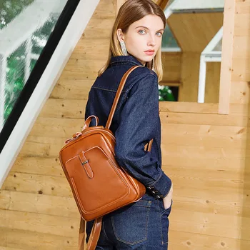 

Genuine Leather Retro Bag Multifunction Backpack For Women Luxury Designer Brand New Fashion Book Shell For Student anti-theft