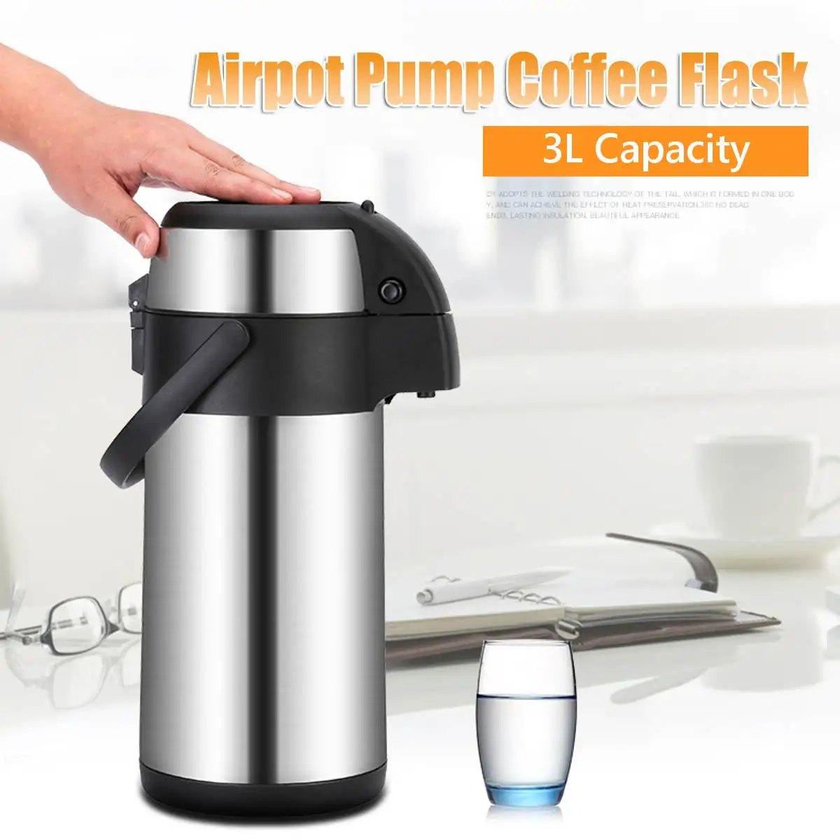 3L VACUUM FLASK AIR POT THERMOS STAINLESSLESS STEEL HOT & COLD DRINKS 