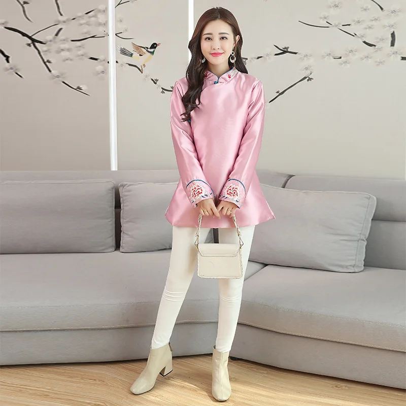 

Ej585 Feimina Winter New Style WOMEN'S Dress National Wind Stand Collar Frog Embroidered Slim Fit Thick Cotton-padded Clothes