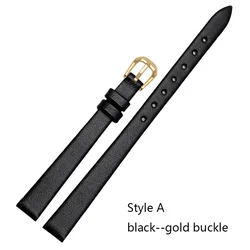 Elegant Red Genuine Leather Thin Watch Strap for Women - Fashionable Mini Band in Small Sizes (Black - gold A)