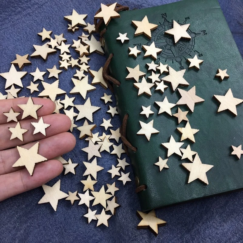 Home-Decorations Buttons Crafts Scrap Booking Wood Stars Christmas DIY Party 100pcs Mixed