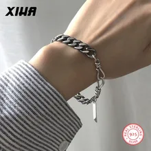 925 Sterling Silver Vintage Curb Cuban Chain Ladies Bracelets and Bangles for Women Men Geometric Personalized Charm Bracelet