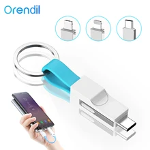 Orendil portátil 3in 1 cabo usb mini chaveiro micro usb tipo c carregador rápido sincronização de dados 2a viagem cabos curtos cabo de carregamento