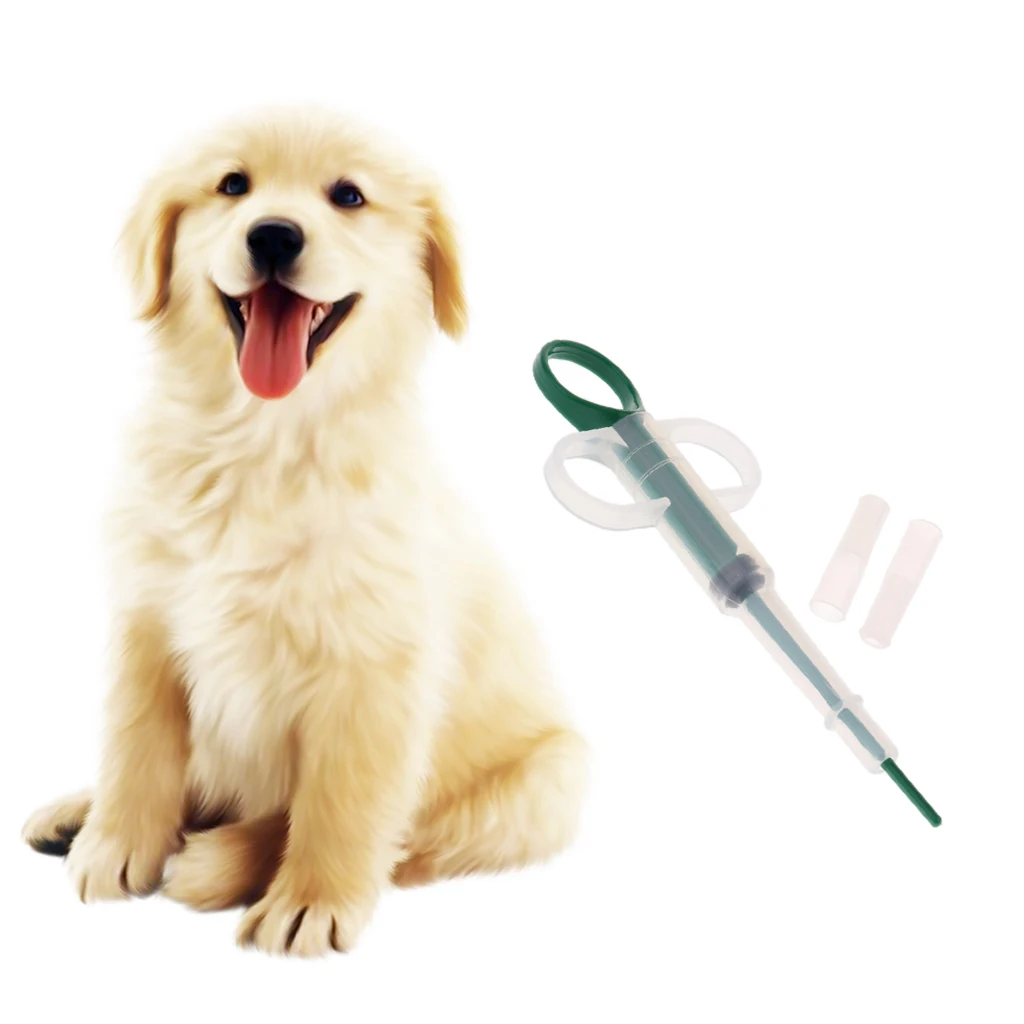 Plastic Pet Cat Dog Pill Tablet Feeder Reuseble Injector Doser Medical Feeding Tool with Soft Tip - Green