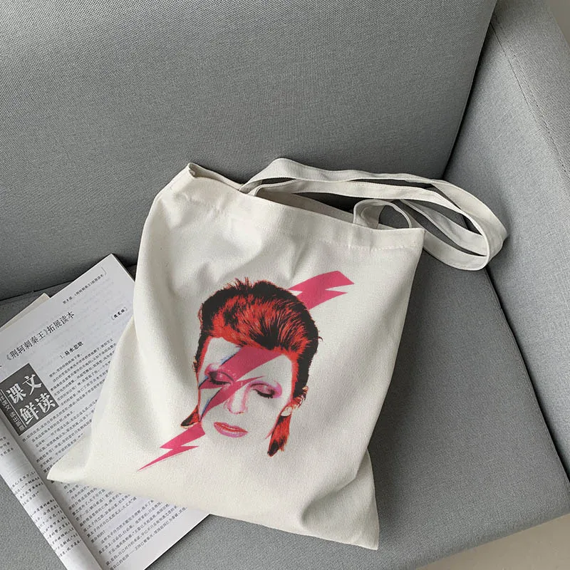 Rip David Bowie-bolso de compras de estrella Pop para mujer, bolsa de lona de moda Hip Hop Hipster informal con cremallera