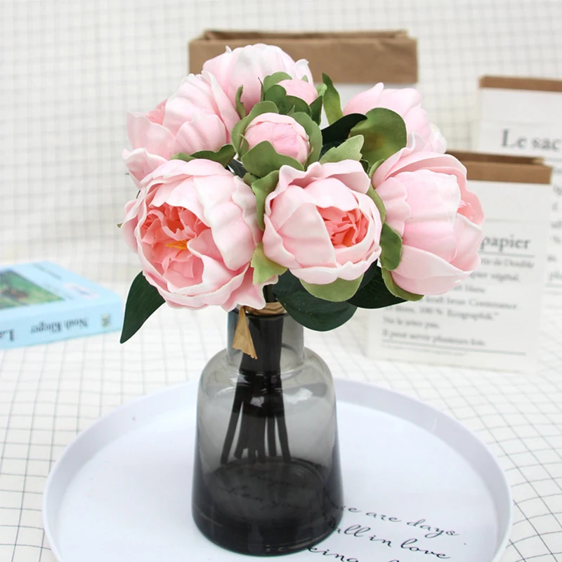 

Artificial Peony Flower Bouquet Fake Flower DIY Bridal Bouquet European Style Simulation Peony Bouquet Wedding Home Decoration