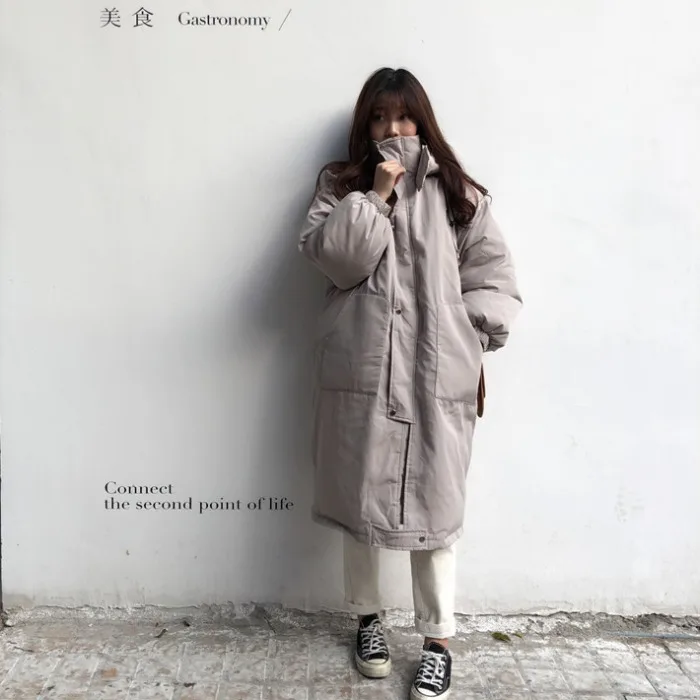 

COUPLE'S Cotton-padded Clothes Cotton Coat Female Winter 2019 New Style Korean-style Loose-Fit Mid-length Thick Hooded Cotton-pa