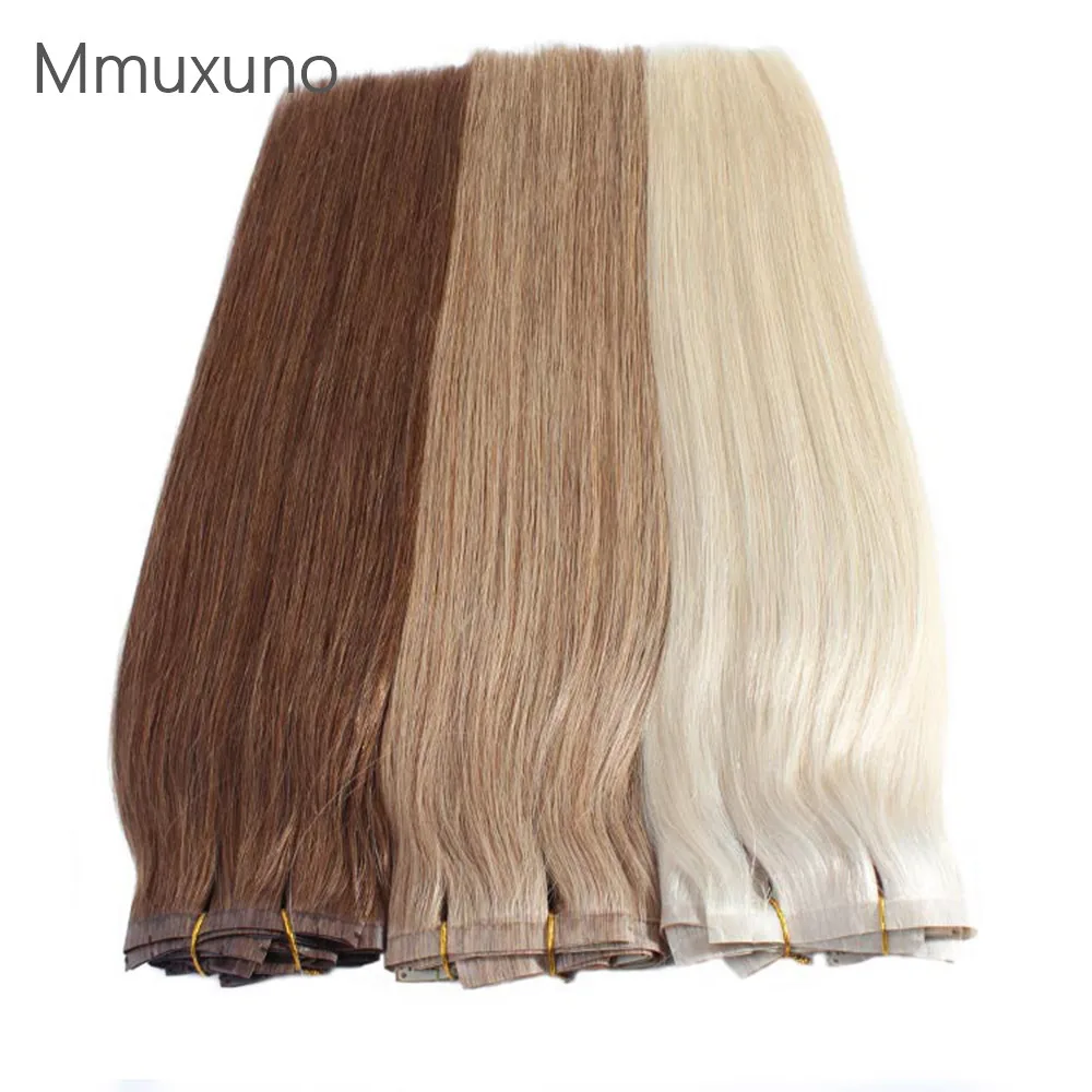 Human hair no trace Pu clip hair soft straight hair 3 colors