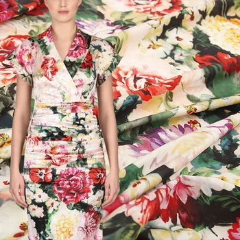 

100x145cm Fashion Chrysanthemum/Rose/peony Flower Painted Cotton Fabric For Woman Summer Dress Blouse DIY Cloth Sewing