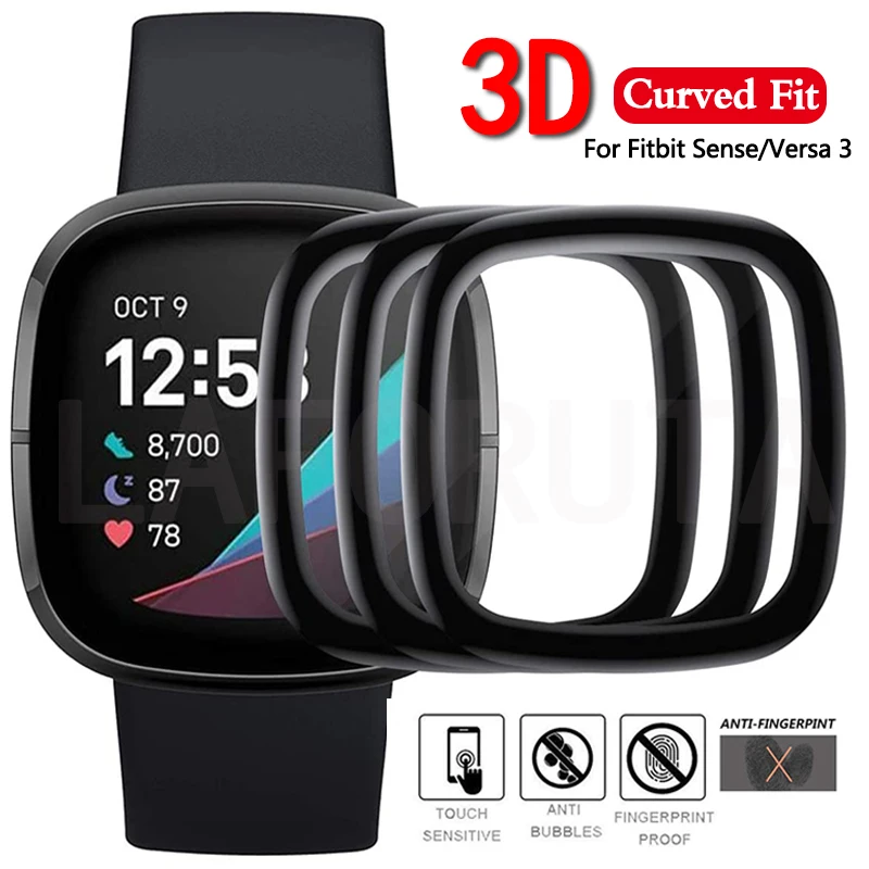 Fitbit Versa 3/4 감지 보호 필름 커버 용 필름, 부드러운 곡선 가장자리 전체 커버리지 화면 보호기 Fitbit4/Sense2 (유리 아님)