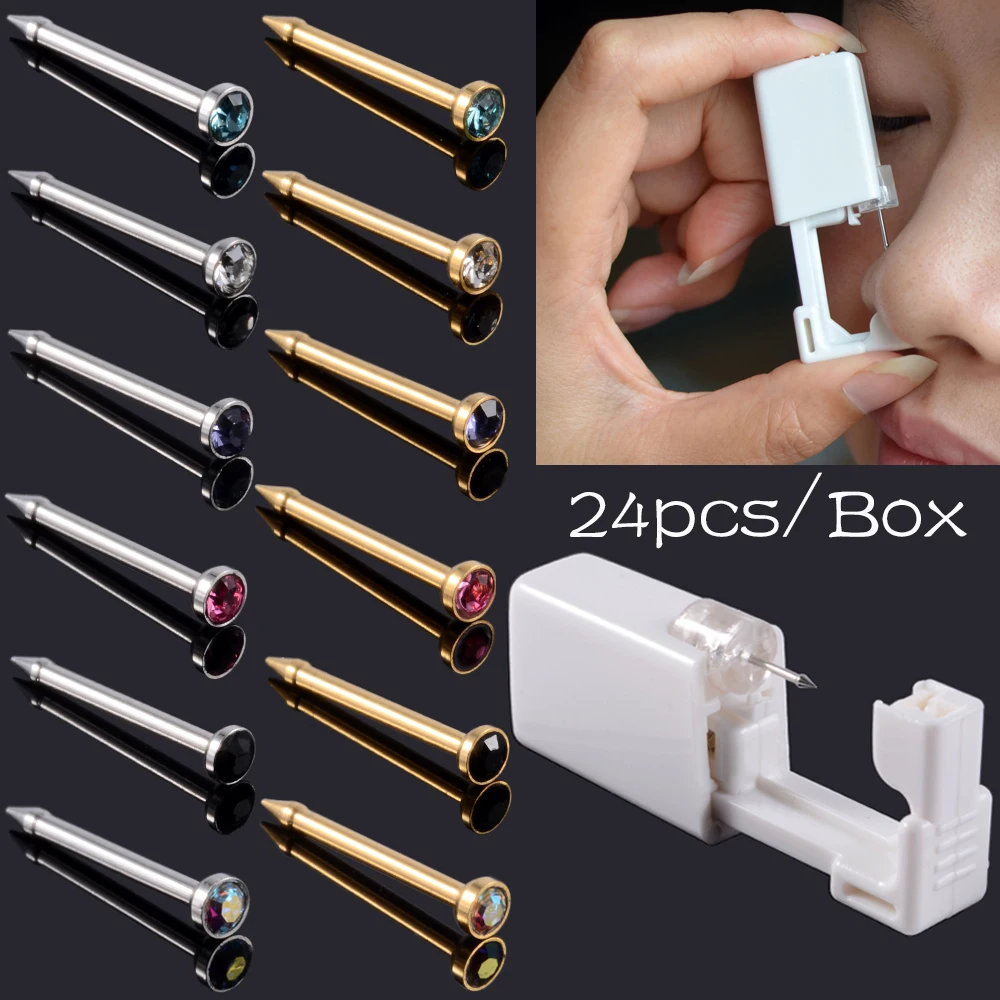 24pc/Box Disposable Safe Sterile Piercing Unit For CZ Gem Nose Stud Piercing Gun Piercer Tool Machine Kit Wholesale Body Jewelry