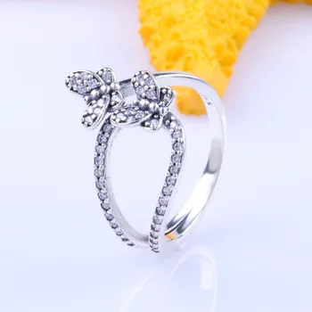 

100% 925 Sterling Silver Pan Ring Creative Classic Enchanting Butterfly Ring For Women Wedding Party Gift Fashion Jewelry